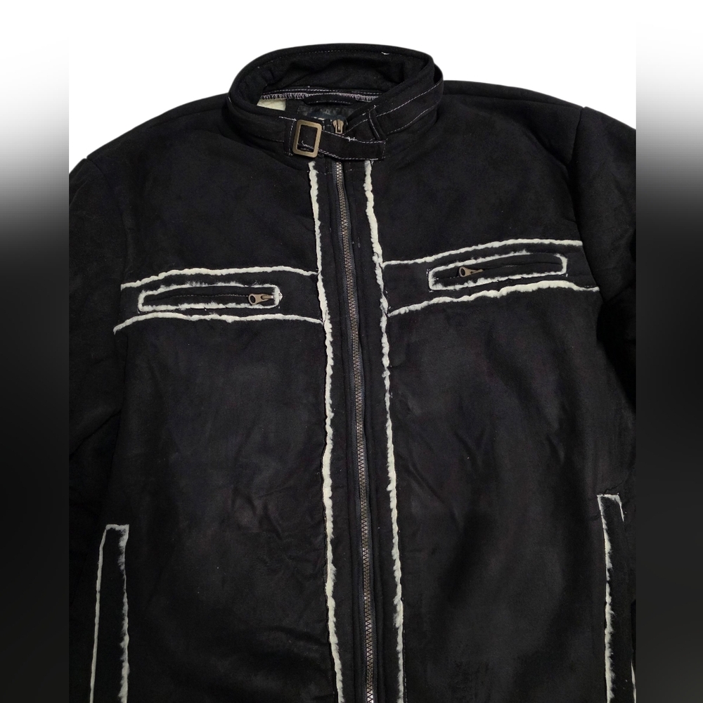 NWT- Men's Black Seude Jacket with White Trim